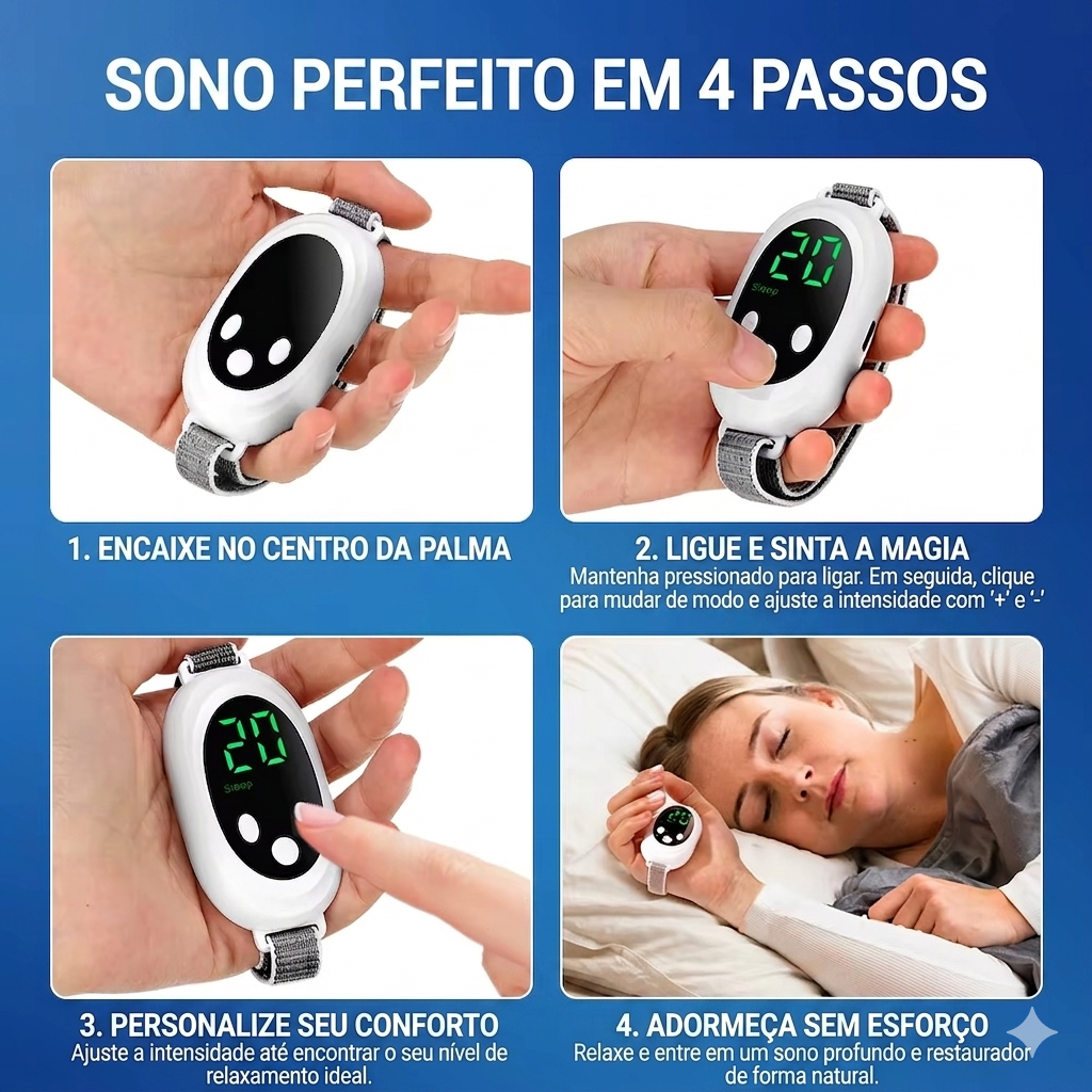 Pulseira Inteligente Relaxante por Microcorrente | 2 Modos e 20 Intensidades | Recarregável USB-C | Auxilia no Relaxamento e Bem-Estar