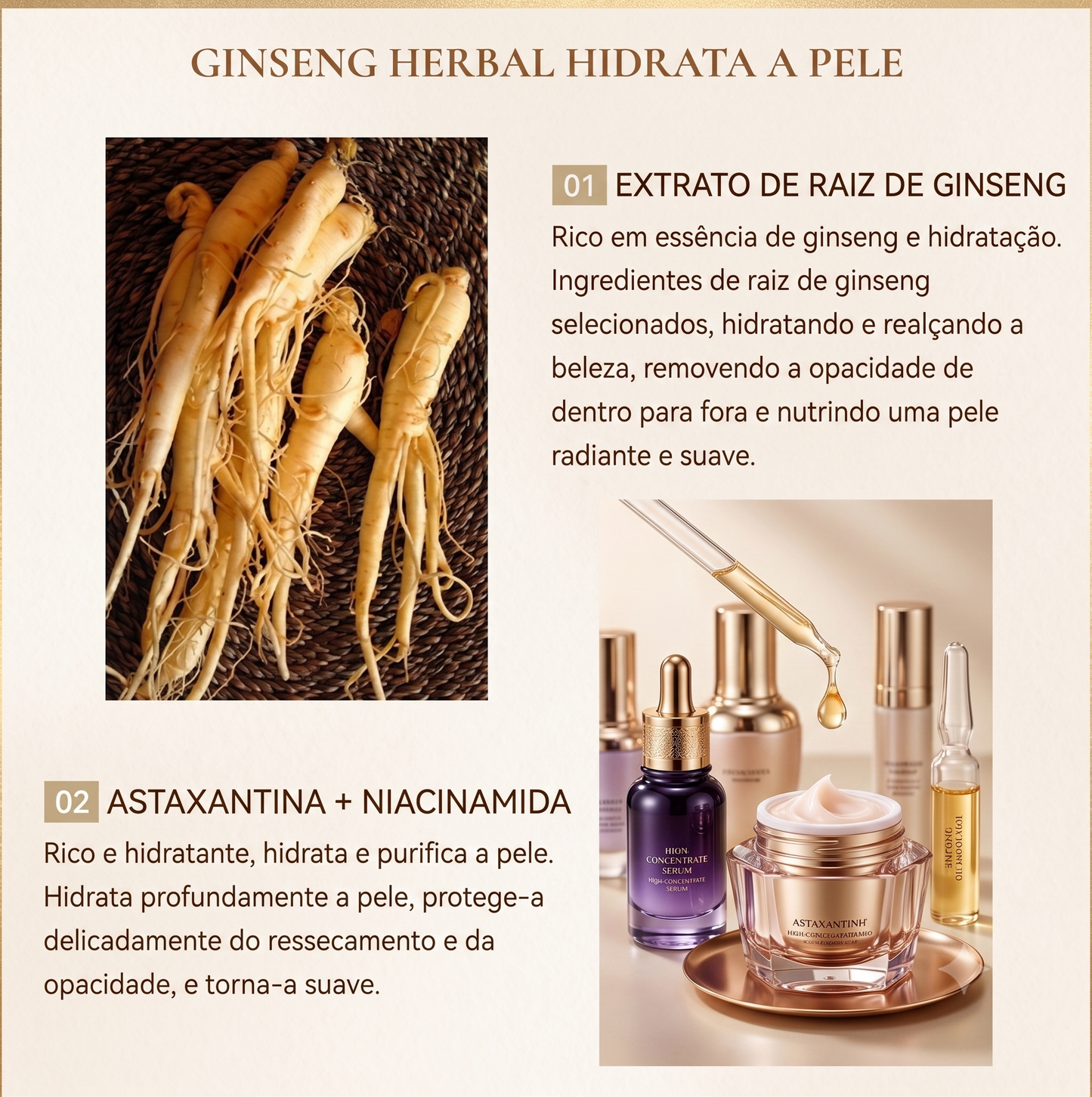 Sérum Facial 24K com Ouro Cosmético, Ácido Hialurônico e Niacinamida | Hidratação, Luminosidade e Firmeza – 100ml
