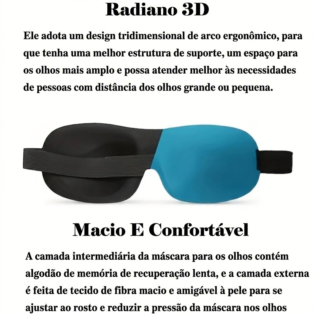 Máscara de Dormir 3D em Espuma de Memória: Conforto Anatômico, Bloqueio Total de Luz e Ajuste Perfeito – Ideal para Viagens e Descanso Profundo
