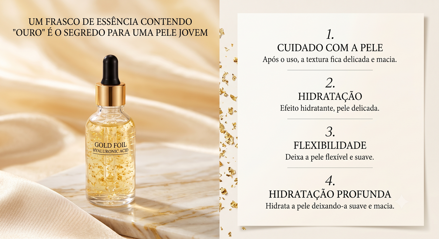 Sérum Facial 24K com Ouro Cosmético, Ácido Hialurônico e Niacinamida | Hidratação, Luminosidade e Firmeza – 100ml