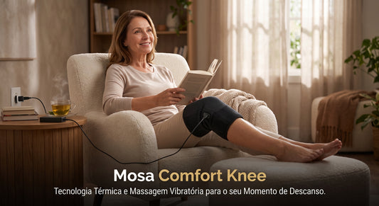 Joelheira Térmica com Massageador Elétrico Mosa Comfort Knee 5V – Conforto, Aquecimento e Relaxamento