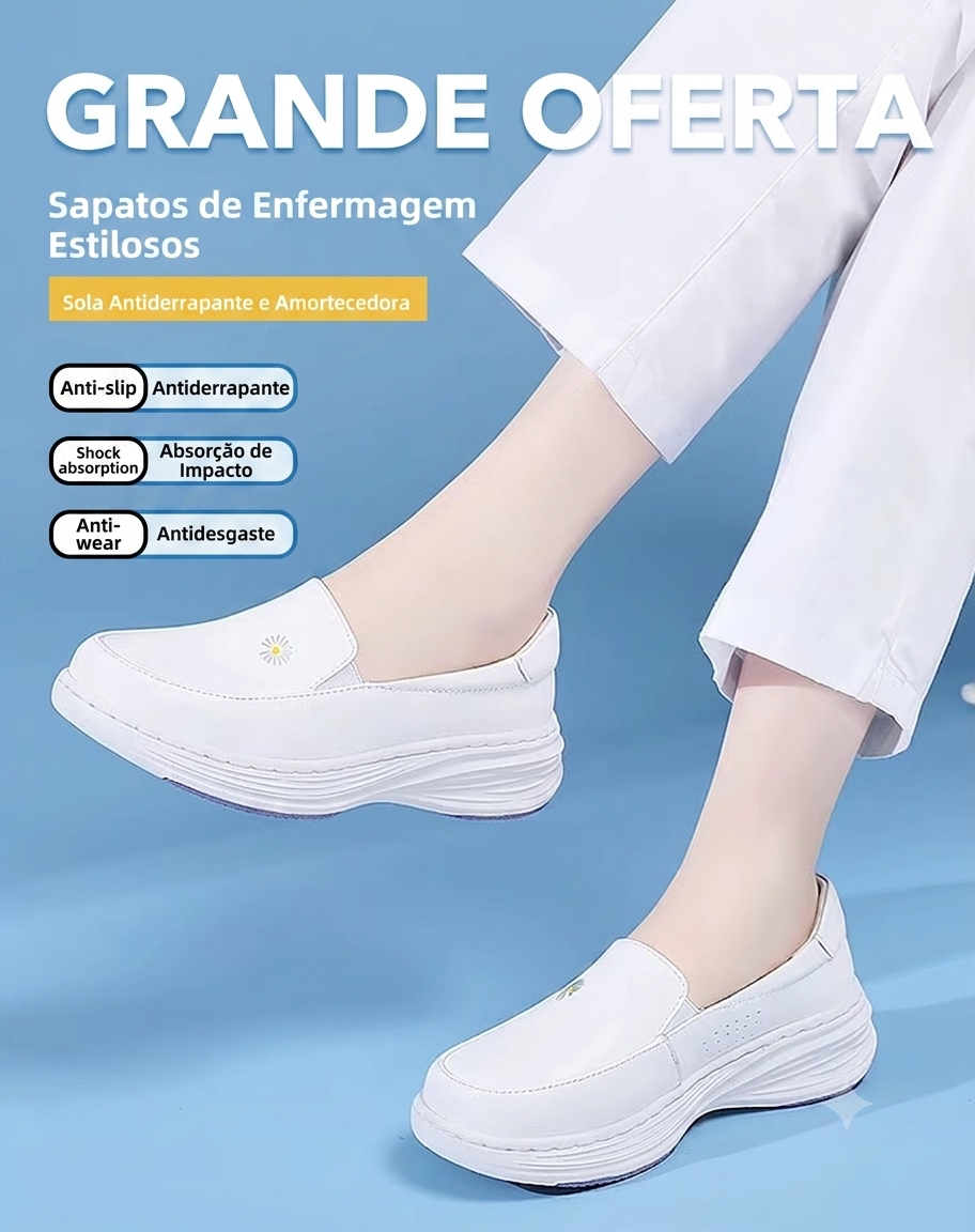 Sapato Profissional Conforto Total: Couro Legítimo, Antiderrapante e Anatômico – Ideal para Enfermagem e Longas Jornadas de Trabalho Casual round Toe Leather