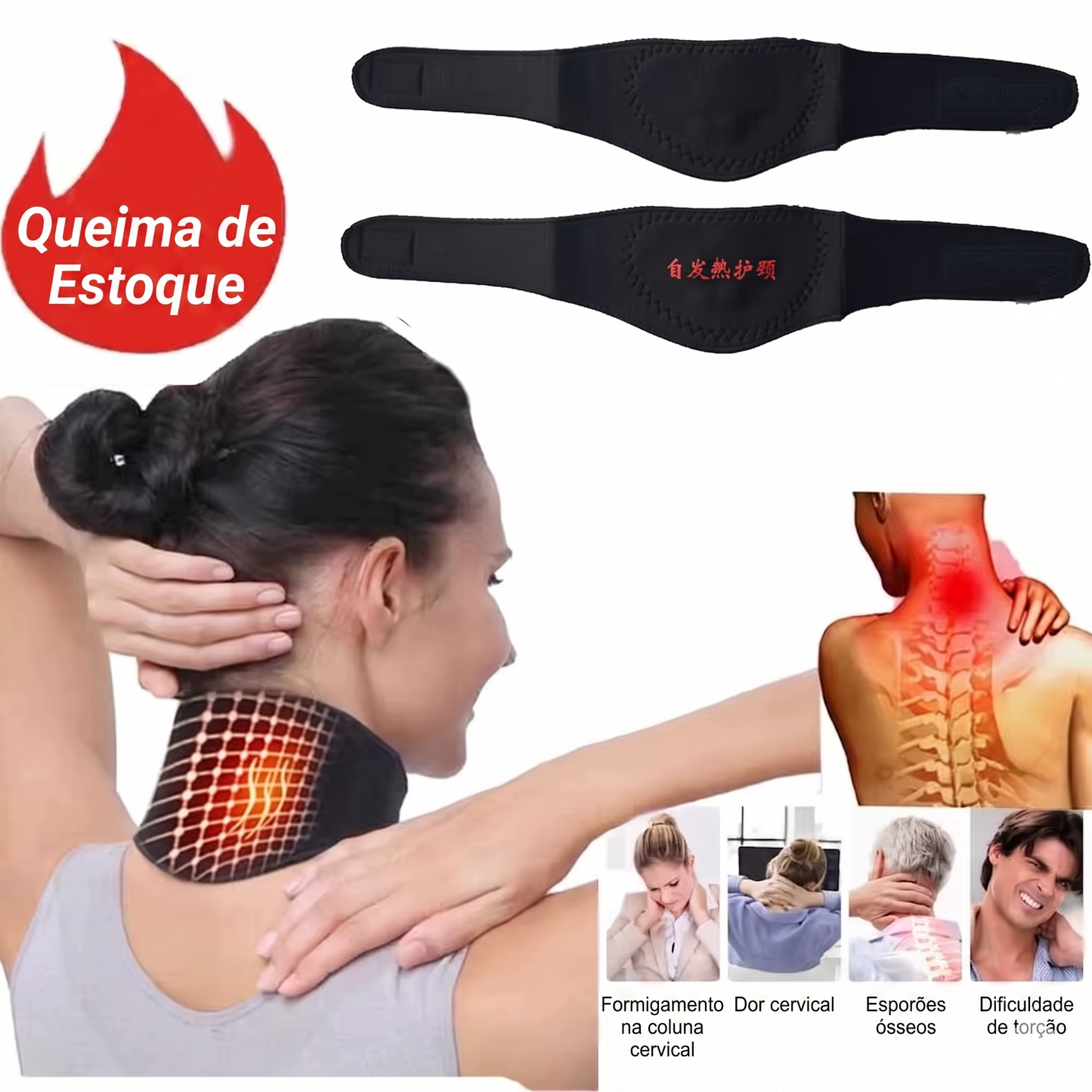 Colar Cervical com Turmalina Autoaquecível e Fecho Ajustável | Suporte para Pescoço | Conforto, Aquecimento e Bem-Estar