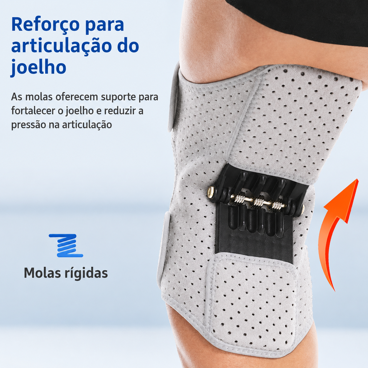 Joelheira Ortopédica Power Lift com Molas – Estabilizador de Joelho para Esportes e Recuperação