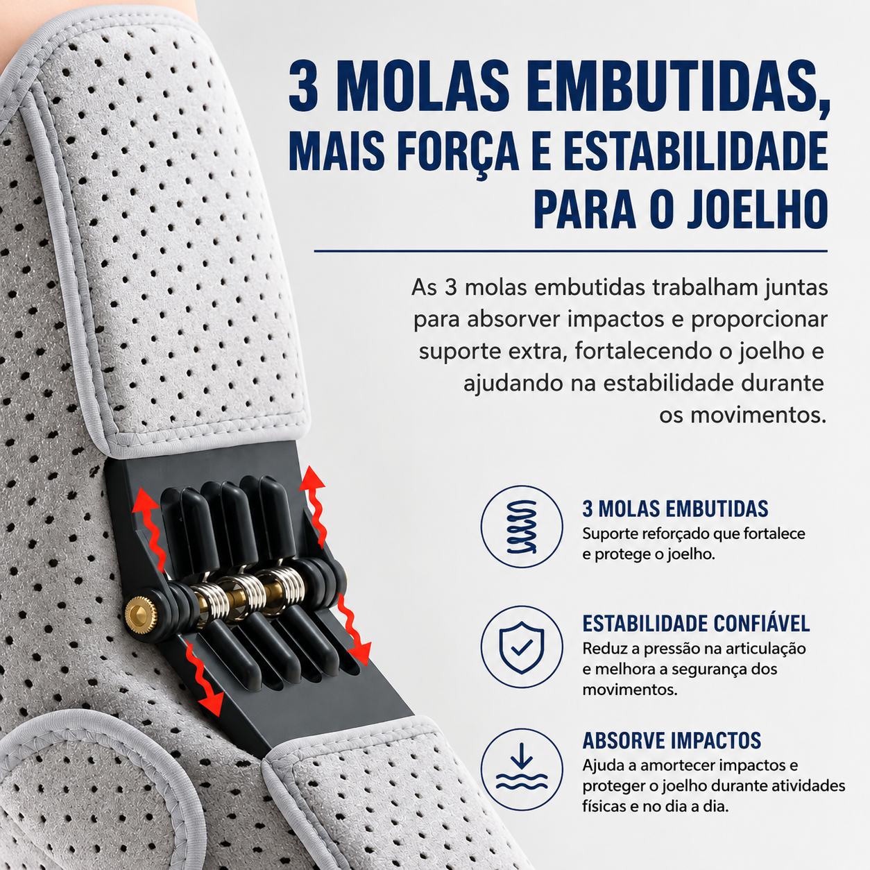 Joelheira Ortopédica Power Lift com Molas – Estabilizador de Joelho para Esportes e Recuperação