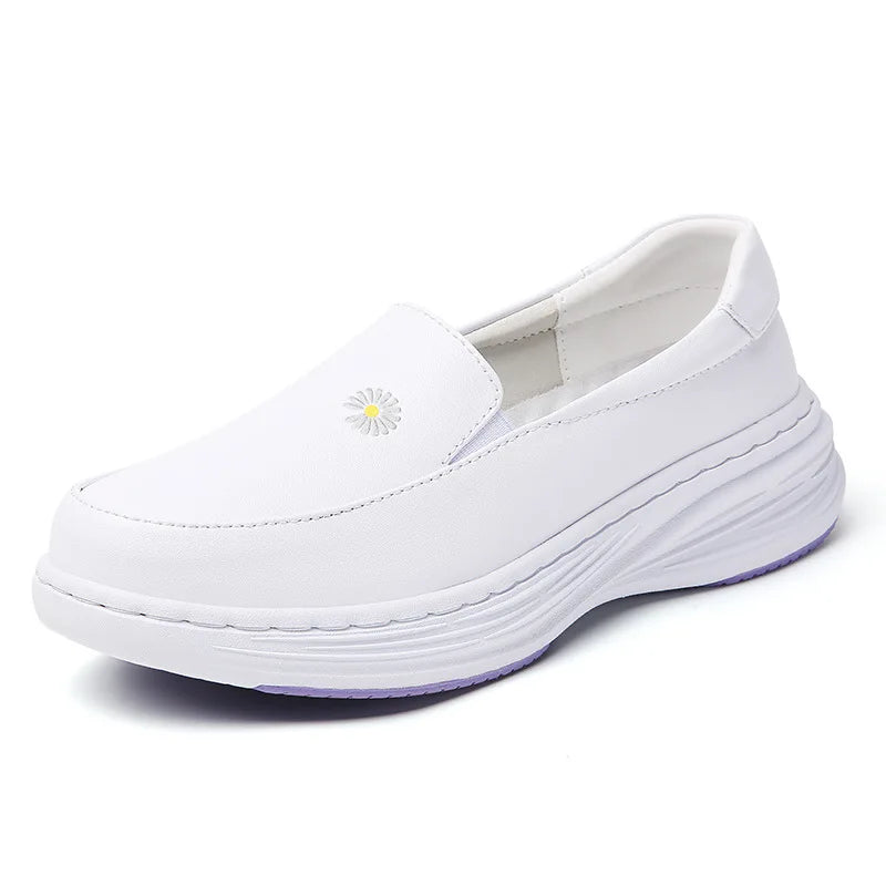 Sapato Profissional Conforto Total: Couro Legítimo, Antiderrapante e Anatômico – Ideal para Enfermagem e Longas Jornadas de Trabalho Casual round Toe Leather