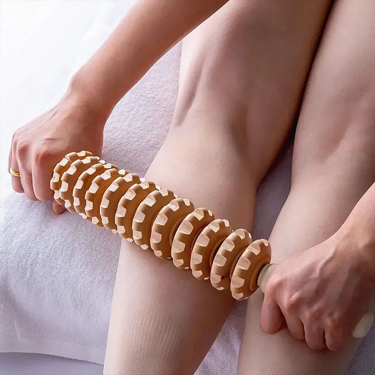 Massageador Corporal de Madeira para Liberação Miofascial | Rolo Manual com 9 Esferas | Anticelulite e Relaxamento Muscular