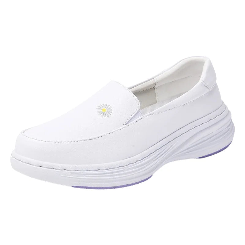 Sapato Profissional Conforto Total: Couro Legítimo, Antiderrapante e Anatômico – Ideal para Enfermagem e Longas Jornadas de Trabalho Casual round Toe Leather