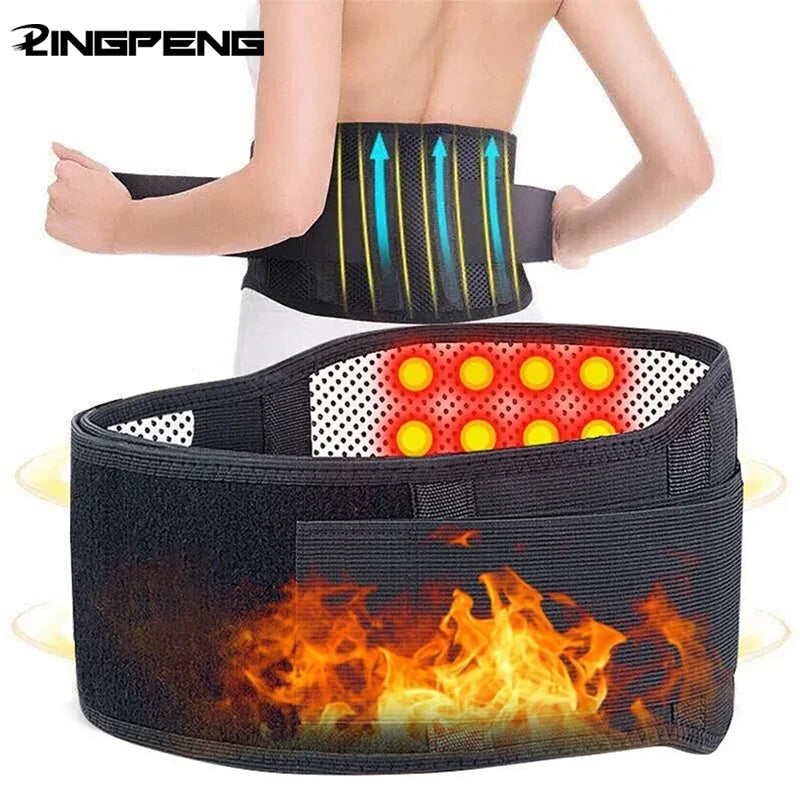 Cinta Lombar Autoaquecível com Turmalina | Faixa de Compressão Ajustável para Coluna e Lombar | Suporte Ergonômico Unissex