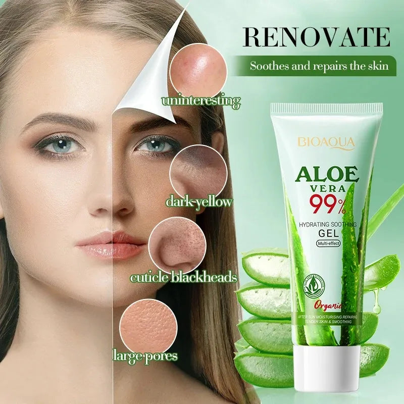 Gel de Aloe Vera Puro: Hidratação Intensiva, Reparação Pós-Sol e Cuidado Anti-Acne – Suavidade e Frescor para Rosto e Corpo