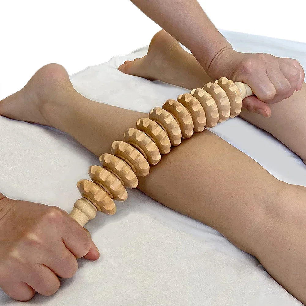 Massageador Corporal de Madeira para Liberação Miofascial | Rolo Manual com 9 Esferas | Anticelulite e Relaxamento Muscular