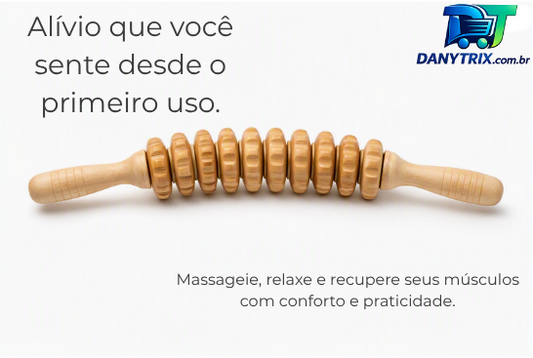 Massageador Corporal de Madeira para Liberação Miofascial | Rolo Manual com 9 Esferas | Anticelulite e Relaxamento Muscular