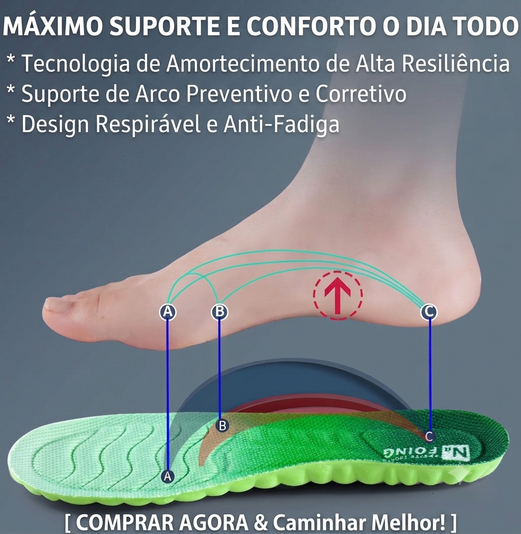 Palmilhas Ortopédicas 4D com Artemísia – Máximo Conforto, Absorção de Impacto e Suporte ao Arco