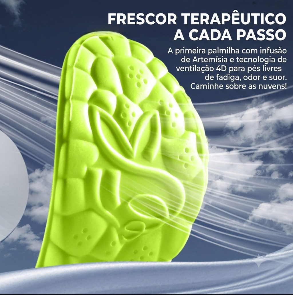 Palmilhas Ortopédicas 4D com Artemísia – Máximo Conforto, Absorção de Impacto e Suporte ao Arco