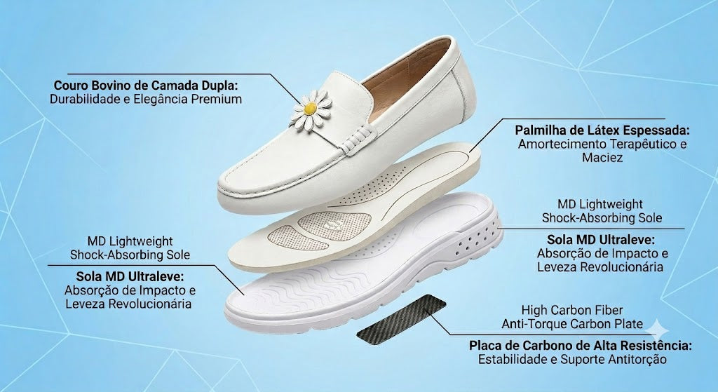 Sapato Profissional Conforto Total: Couro Legítimo, Antiderrapante e Anatômico – Ideal para Enfermagem e Longas Jornadas de Trabalho Casual round Toe Leather