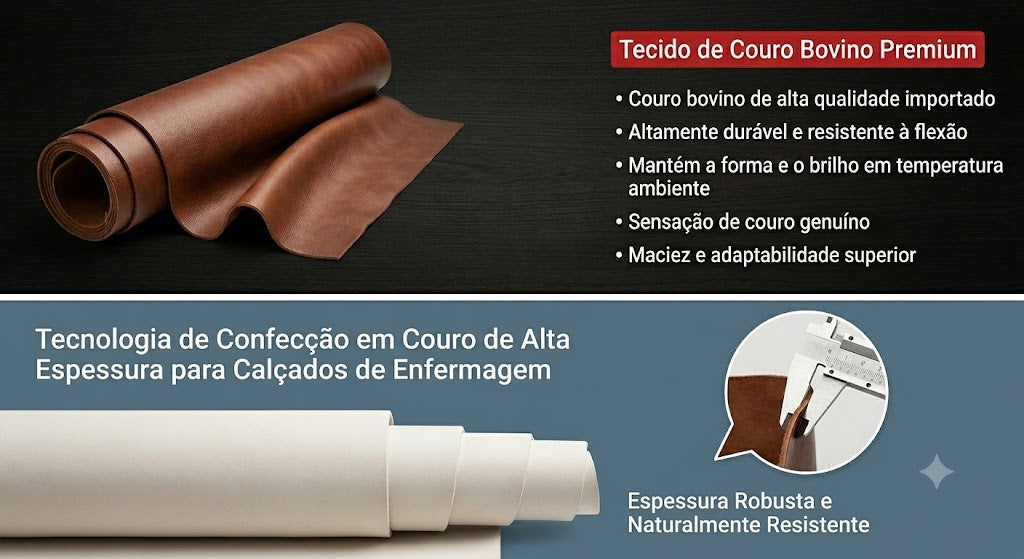 Sapato Profissional Conforto Total: Couro Legítimo, Antiderrapante e Anatômico – Ideal para Enfermagem e Longas Jornadas de Trabalho Casual round Toe Leather