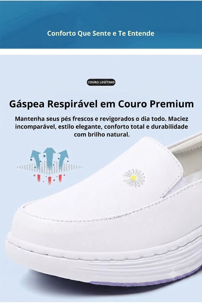 Sapato Profissional Conforto Total: Couro Legítimo, Antiderrapante e Anatômico – Ideal para Enfermagem e Longas Jornadas de Trabalho Casual round Toe Leather