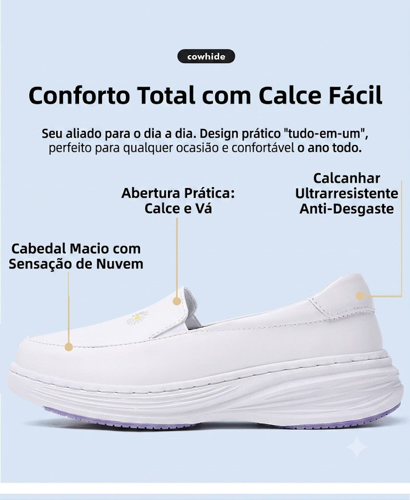 Sapato Profissional Conforto Total: Couro Legítimo, Antiderrapante e Anatômico – Ideal para Enfermagem e Longas Jornadas de Trabalho Casual round Toe Leather