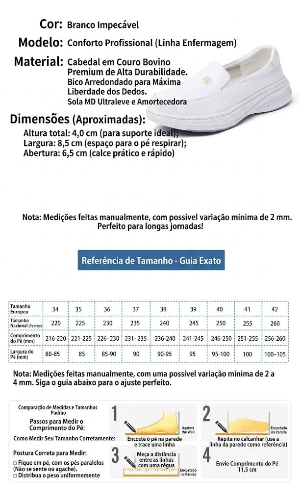 Sapato Profissional Conforto Total: Couro Legítimo, Antiderrapante e Anatômico – Ideal para Enfermagem e Longas Jornadas de Trabalho Casual round Toe Leather