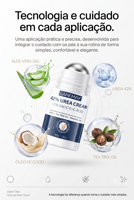Roll-On Hidratante para Pés com 42% de Ureia e Ácido Salicílico | Hidratação Intensiva para Pés Ressecados e Ásperos